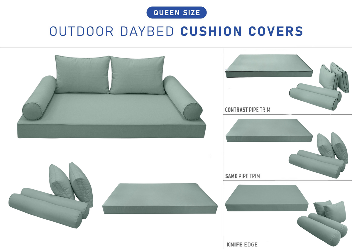 STYLE 1 - Mattress & Pillow Bolster Cushion for Outdoor Indoor Daybed Porch Swing Bed Queen Size | COVERS ONLY |