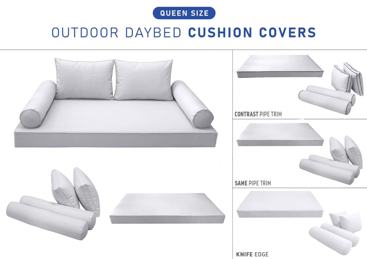 STYLE 1 - Mattress & Pillow Bolster Cushion for Outdoor Indoor Daybed Porch Swing Bed Queen Size | COVERS ONLY |
