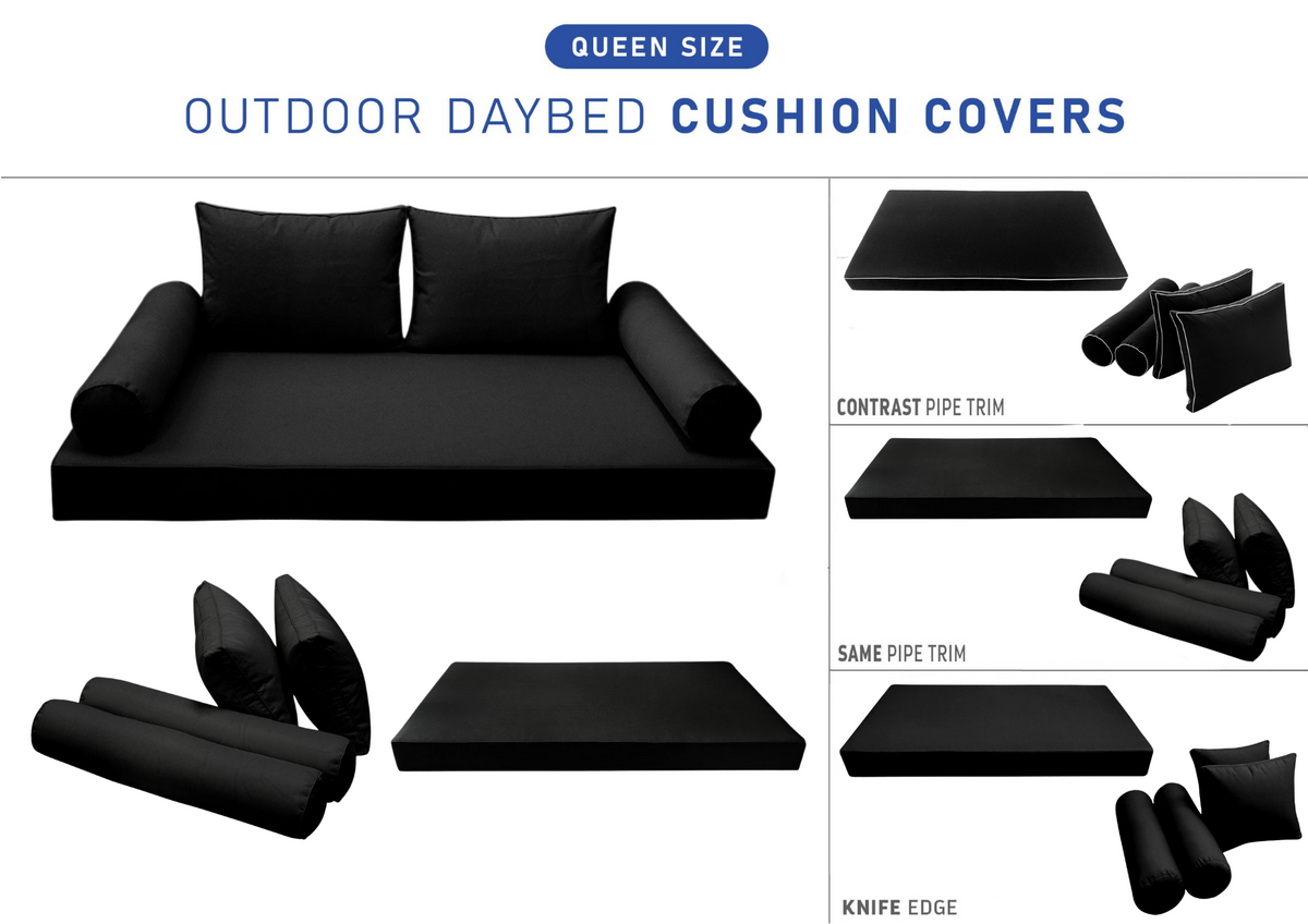 STYLE 1 - Mattress & Pillow Bolster Cushion for Outdoor Indoor Daybed Porch Swing Bed Queen Size | COVERS ONLY |