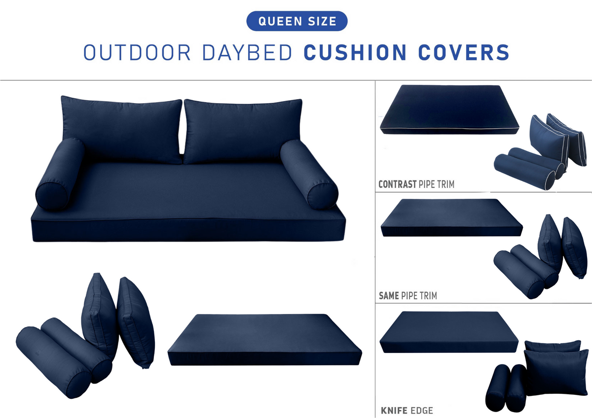 STYLE 2 - Mattress & Pillow Bolster Cushion for Outdoor Indoor Daybed Porch Swing Bed Queen Size | COVERS ONLY |