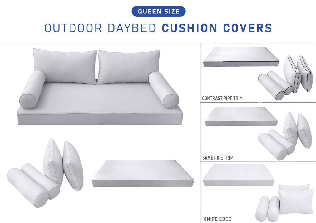 STYLE 2 - Mattress & Pillow Bolster Cushion for Outdoor Indoor Daybed Porch Swing Bed Queen Size | COVERS ONLY |