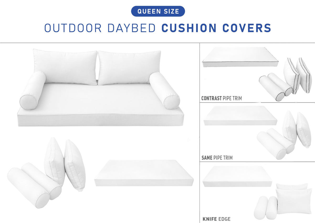 STYLE 2 - Mattress & Pillow Bolster Cushion for Outdoor Indoor Daybed Porch Swing Bed Queen Size | COVERS ONLY |