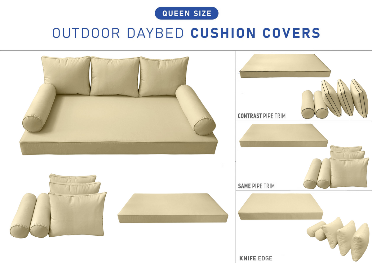 STYLE 3 - Mattress & Pillow Bolster Cushion for Outdoor Indoor Daybed Porch Swing Bed Queen Size | COVERS ONLY |
