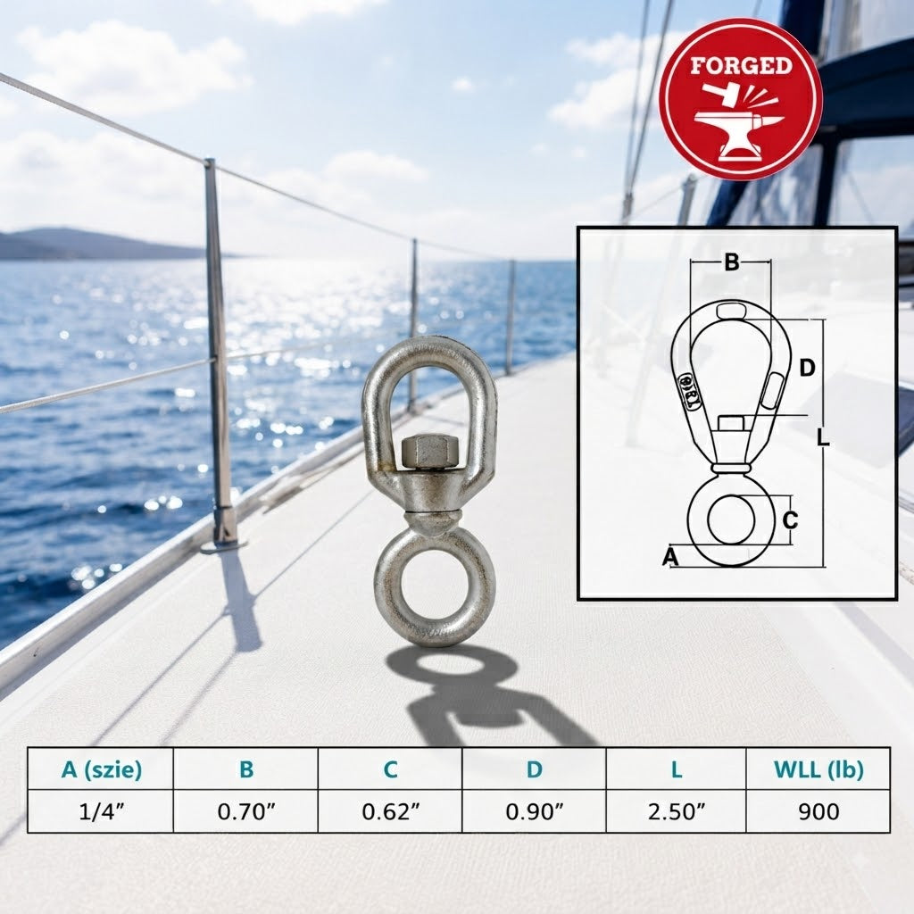 4 Pc Set Marine T316 Stainless Steel Chain Swivel, FED SPEC Drop Forged Anchor Chain Swivel for Rigging, Dock, and Deck Hardware
