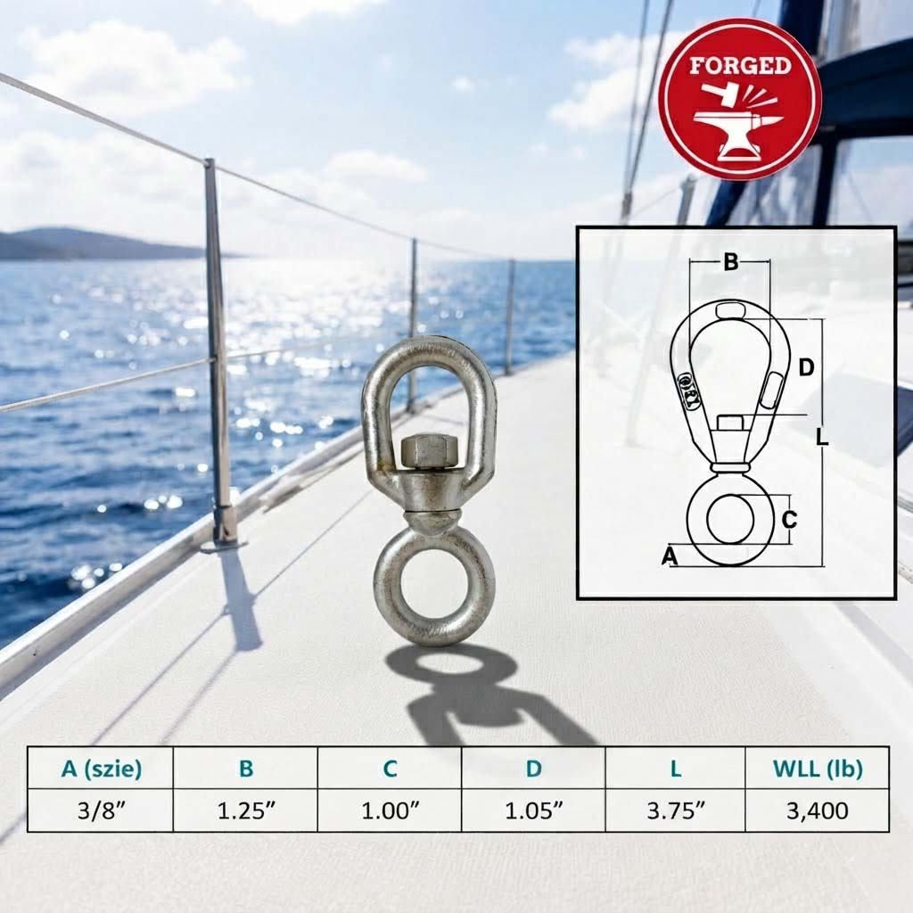 4 Pc Set Marine T316 Stainless Steel Chain Swivel, FED SPEC Drop Forged Anchor Chain Swivel for Rigging, Dock, and Deck Hardware