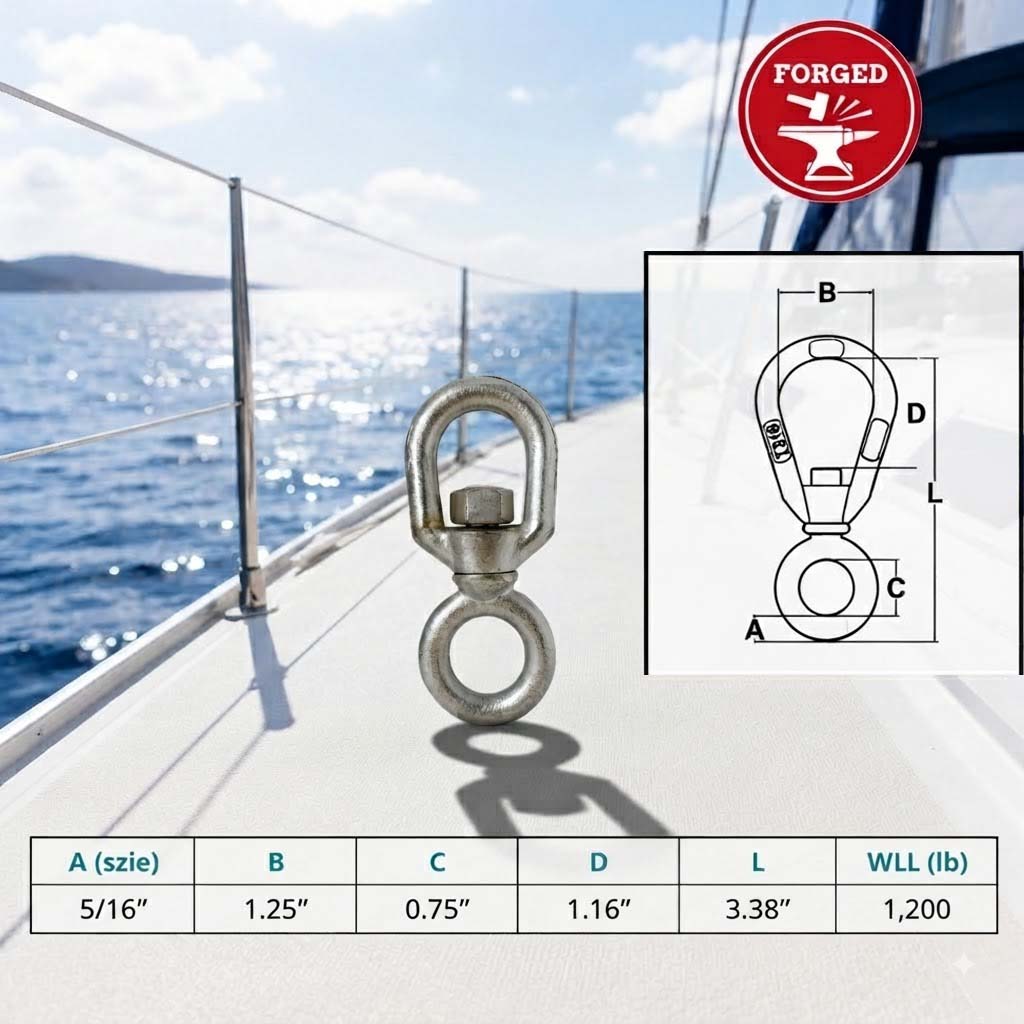 4 Pc Set Marine T316 Stainless Steel Chain Swivel, FED SPEC Drop Forged Anchor Chain Swivel for Rigging, Dock, and Deck Hardware