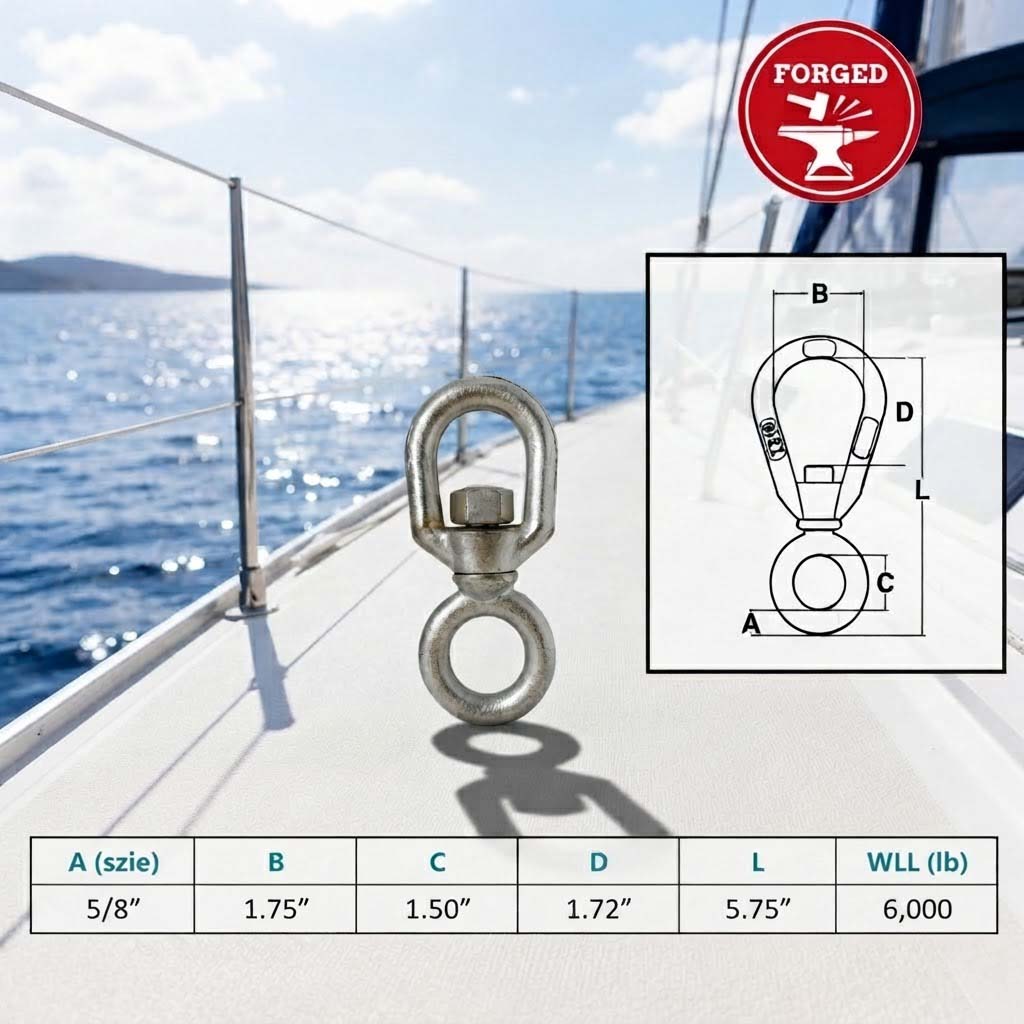4 Pc Set Marine T316 Stainless Steel Chain Swivel, FED SPEC Drop Forged Anchor Chain Swivel for Rigging, Dock, and Deck Hardware