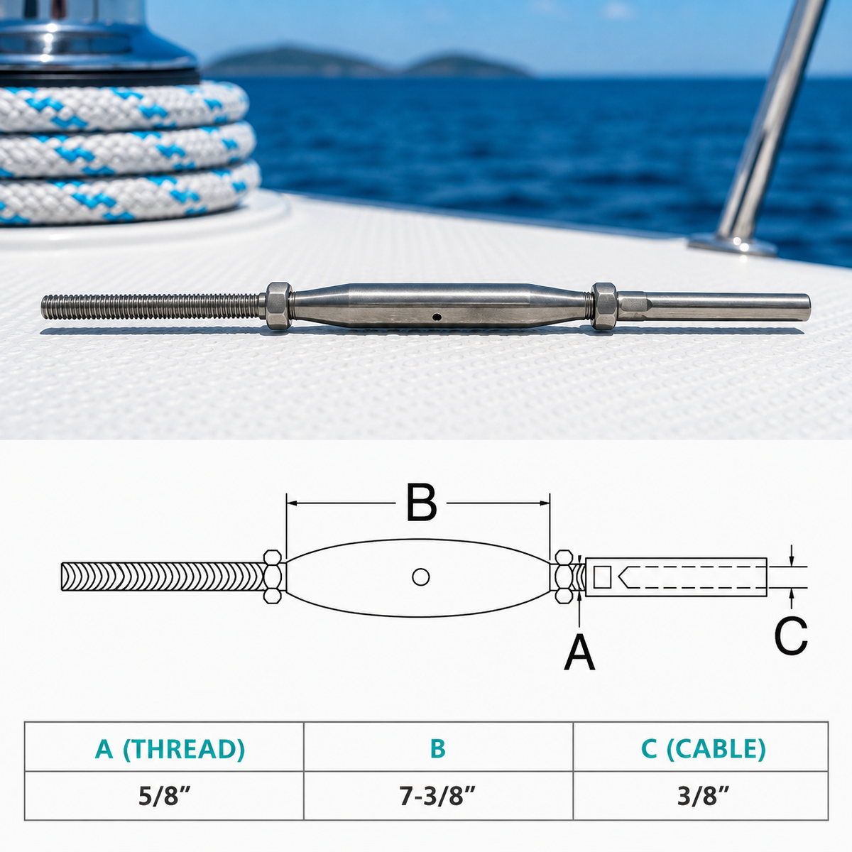 4 Pc Set Marine T316 Stainless Steel Threaded Rod Swage Stud Turnbuckle for Cable Wire