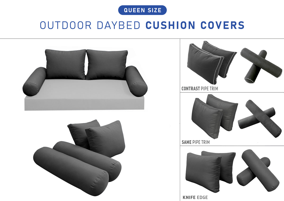 STYLE 1 Pillow & Bolster Cushion for Outdoor Indoor Daybed Porch Swing Bed Queen Size | COVERS ONLY |