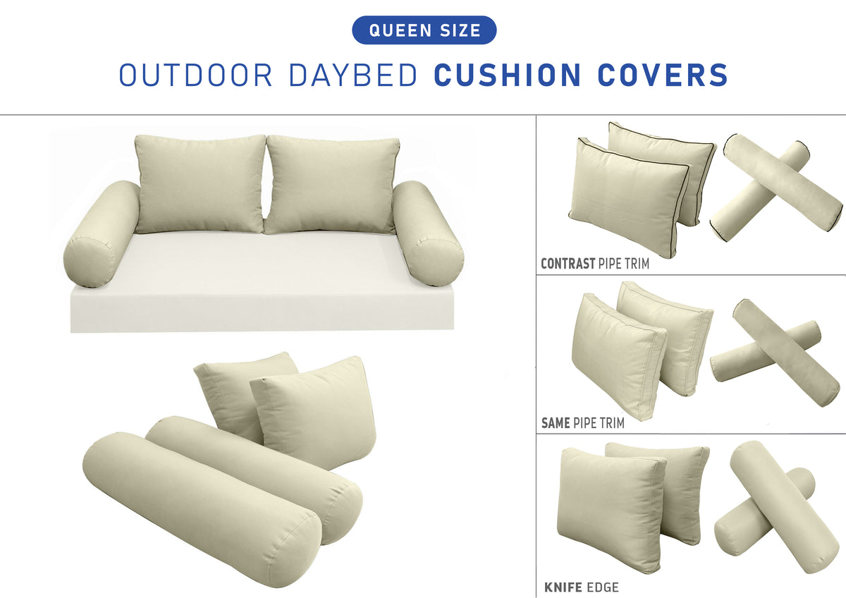 STYLE 1 Pillow & Bolster Cushion for Outdoor Indoor Daybed Porch Swing Bed Queen Size | COVERS ONLY |