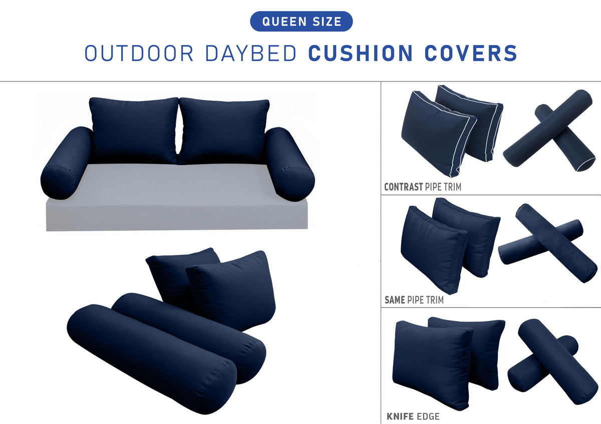 STYLE 1 Pillow & Bolster Cushion for Outdoor Indoor Daybed Porch Swing Bed Queen Size | COVERS ONLY |