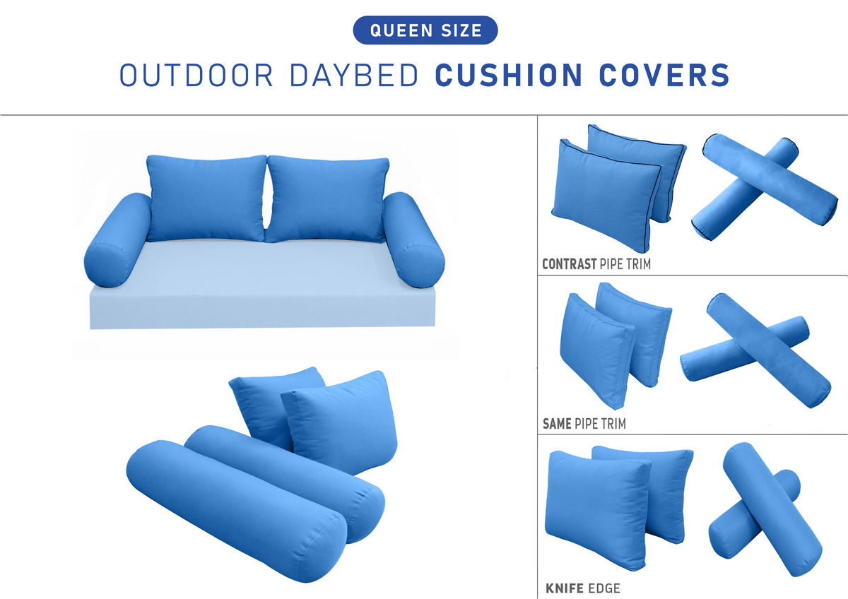 STYLE 1 Pillow & Bolster Cushion for Outdoor Indoor Daybed Porch Swing Bed Queen Size | COVERS ONLY |