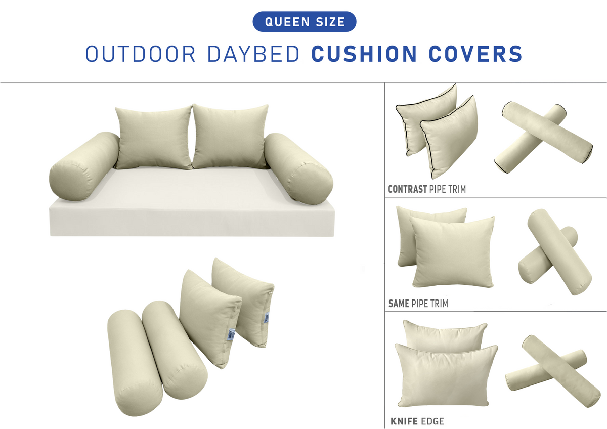 STYLE 4 Pillow & Bolster Cushion for Outdoor Indoor Daybed Porch Swing Bed Queen Size | COVERS ONLY |