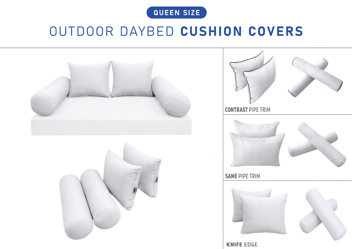 STYLE 4 Pillow & Bolster Cushion for Outdoor Indoor Daybed Porch Swing Bed Queen Size | COVERS ONLY |