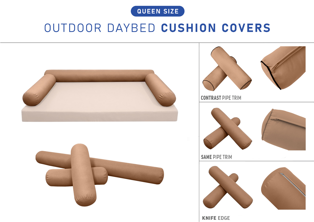 STYLE 6 - Bolster Pillow for Outdoor Indoor Daybed Porch Swing Bed Queen Size | COVERS ONLY |