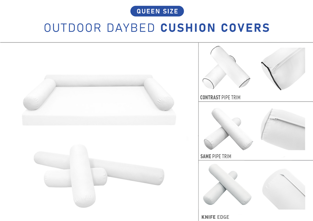 STYLE 6 - Bolster Pillow for Outdoor Indoor Daybed Porch Swing Bed Queen Size | COVERS ONLY |