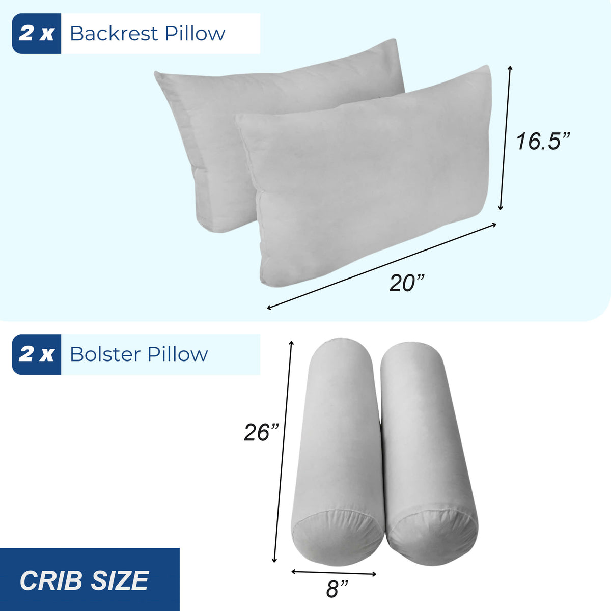 STYLE 4 Pillow & Bolster Cushion Polyester Fiberfill Inserts for Outdoor Indoor Daybed Porch Swing Bed | INSERT ONLY |