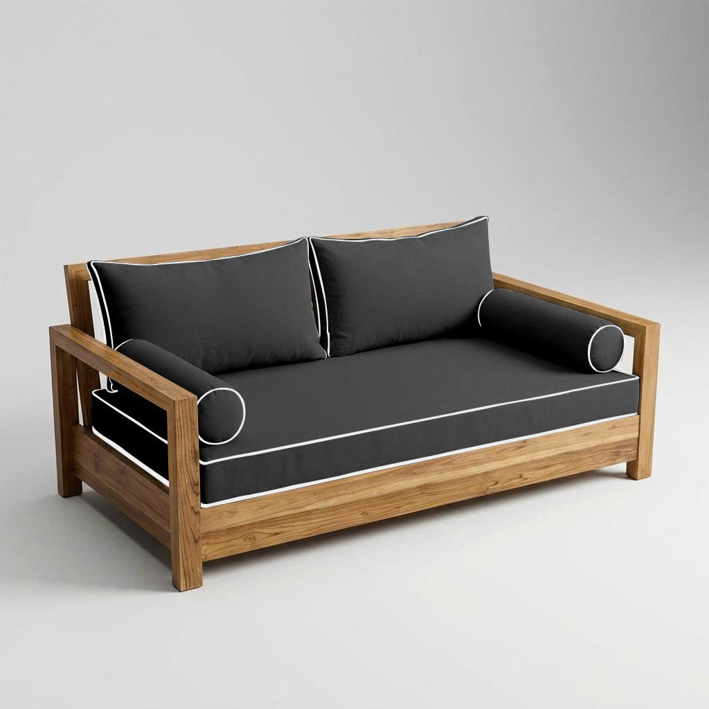 STYLE 2 - Mattress & Pillow Bolster Cushion for Outdoor Indoor Daybed Porch Swing Bed Contrast Trim Twin Size AD003 | COVERS ONLY |
