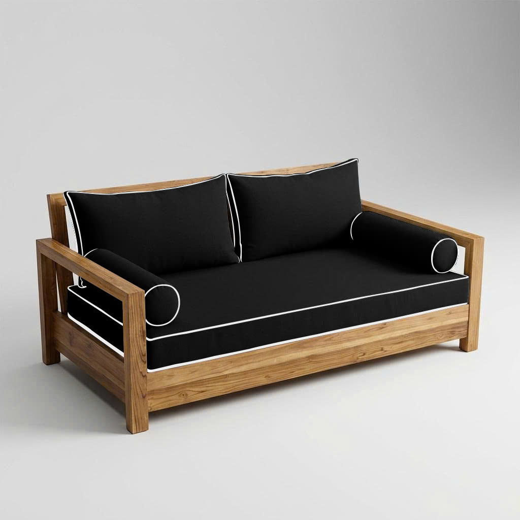 Style2 Full Size 5PC Contrast Pipe Outdoor Daybed Mattress Cushion Bolster Pillow Slip Cover Complete Set AD109