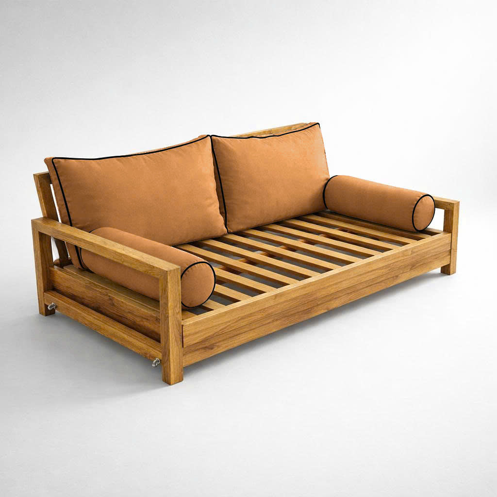 STYLE 2 Pillow & Bolster Cushion for Outdoor Indoor Daybed Porch Swing Bed Queen Size Contrast Trim AD104 | COVERS ONLY |