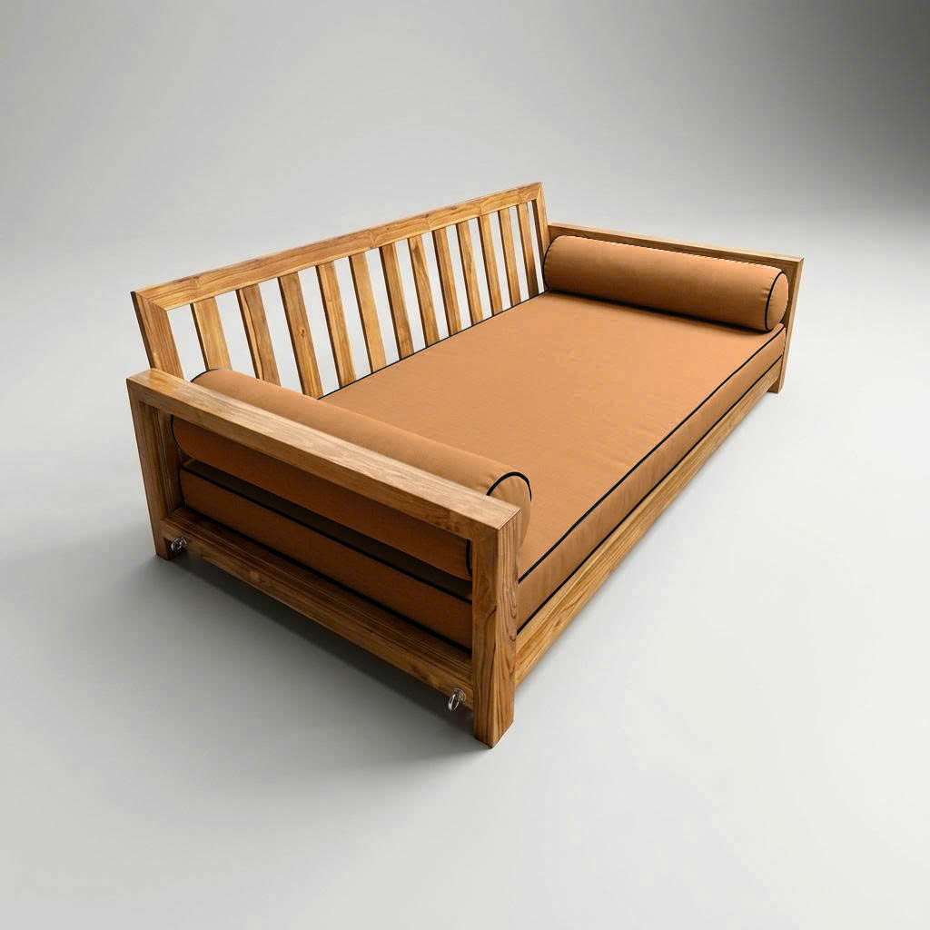 Style5 Twin-XL Size 3PC Contrast Pipe Trim Outdoor Daybed Mattress Cushion Bolster Pillow SlipCover COMPLETE SET AD104
