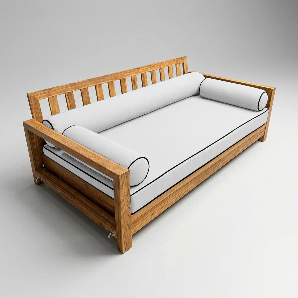 Style6 Twin-XL Size 4PC Contrast Pipe Trim Outdoor Daybed Mattress Cushion Bolster Pillow Slip Cover COMPLETE SET AD106
