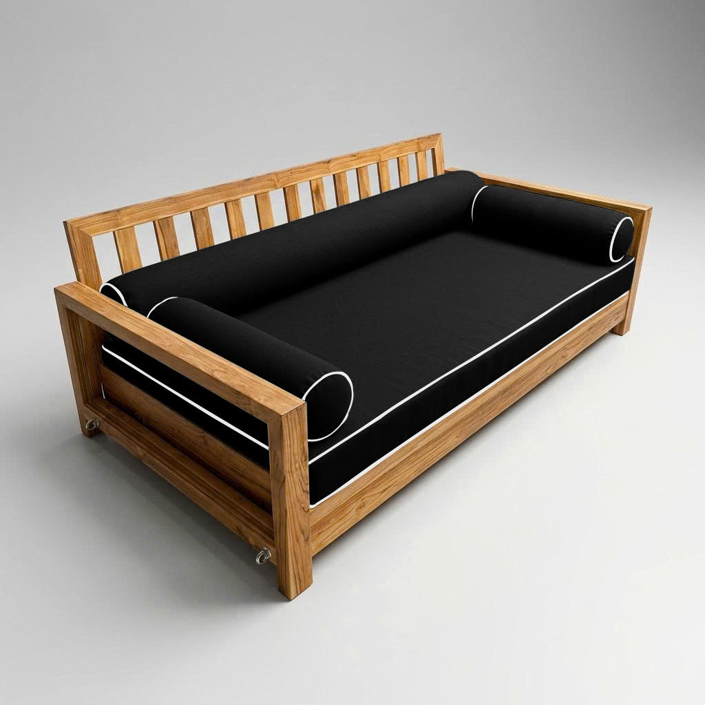 Style6 Twin-XL Size 4PC Contrast Pipe Trim Outdoor Daybed Mattress Cushion Bolster Pillow Slip Cover COMPLETE SET AD109