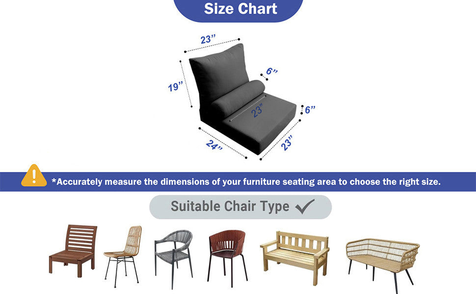 Small Size 23x24x6 Contrast Trim Outdoor Deep Seat Backrest Cushion with Bolster, Water Repellent Patio Cushion Insert and Cover Set AD101