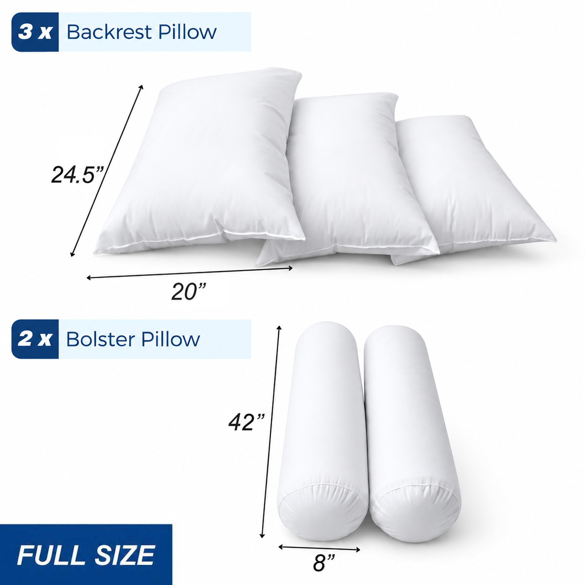 STYLE 3 Pillow & Bolster Cushion Polyester Fiberfill Inserts for Outdoor Indoor Daybed Porch Swing Bed | INSERT ONLY |