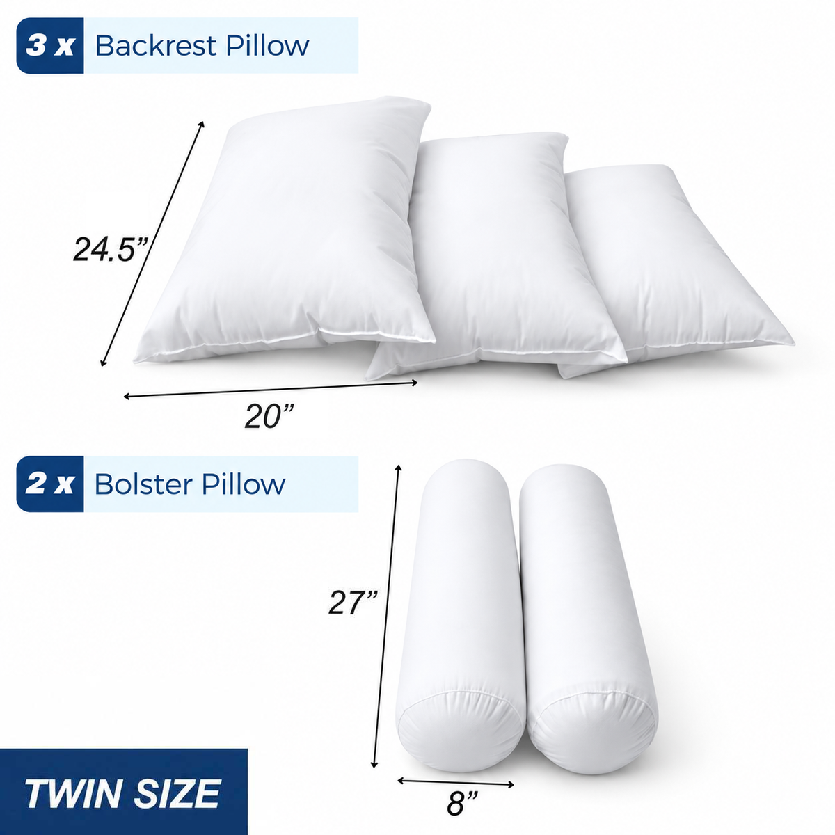 STYLE 3 Pillow & Bolster Cushion Polyester Fiberfill Inserts for Outdoor Indoor Daybed Porch Swing Bed | INSERT ONLY |