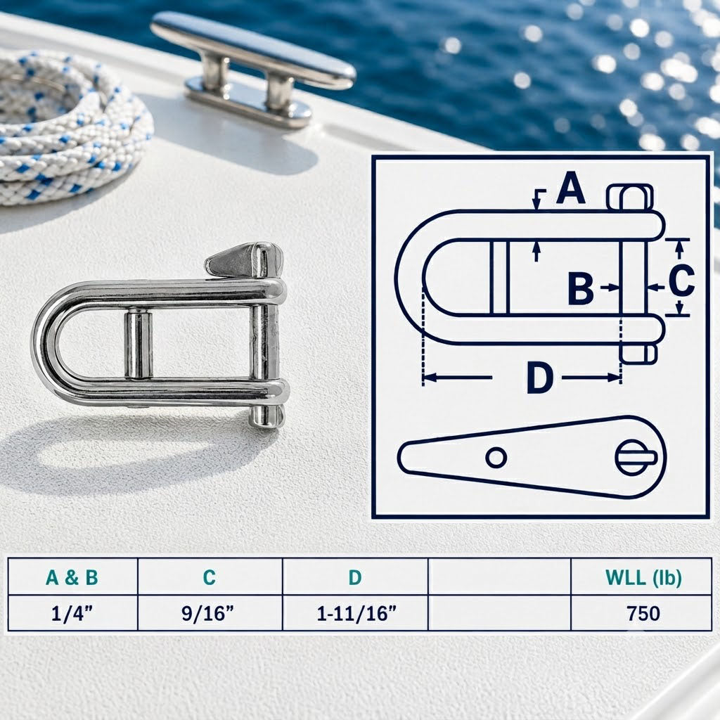 4 Pc Set Marine T316 Stainless Steel Halyard Shackle with Captive Pin and Cross Bar, Sailboat Rigging Shackle for Rope, Line, Yacht