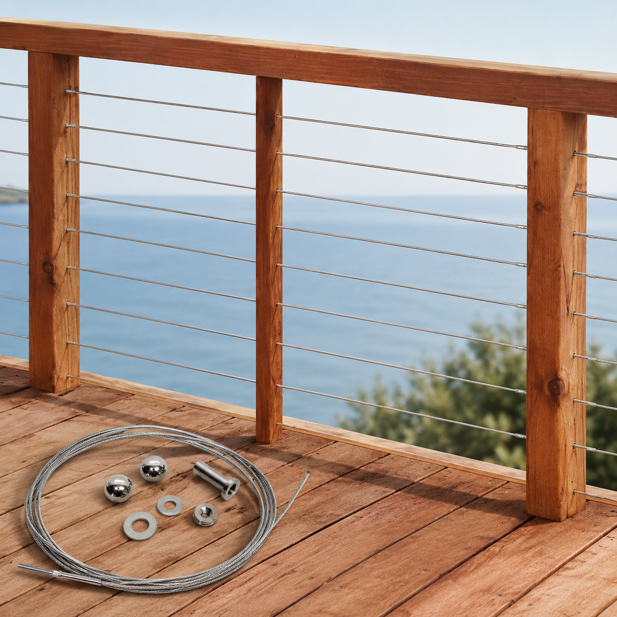 1/8" Stainless Steel T316 Cable Rail Assembly Rapid Lock Set, Cable Rail Kit for Deck, Stair, and Balcony Railing