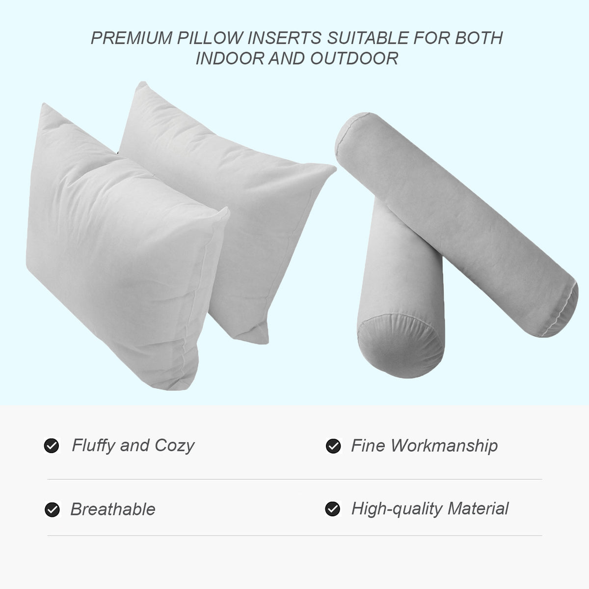 STYLE 2 Twin Size Mattress Foam, Pillow & Bolster Cushion Polyester Fiberfill Inserts for Outdoor Indoor Daybed Porch Swing Bed | INSERT ONLY |