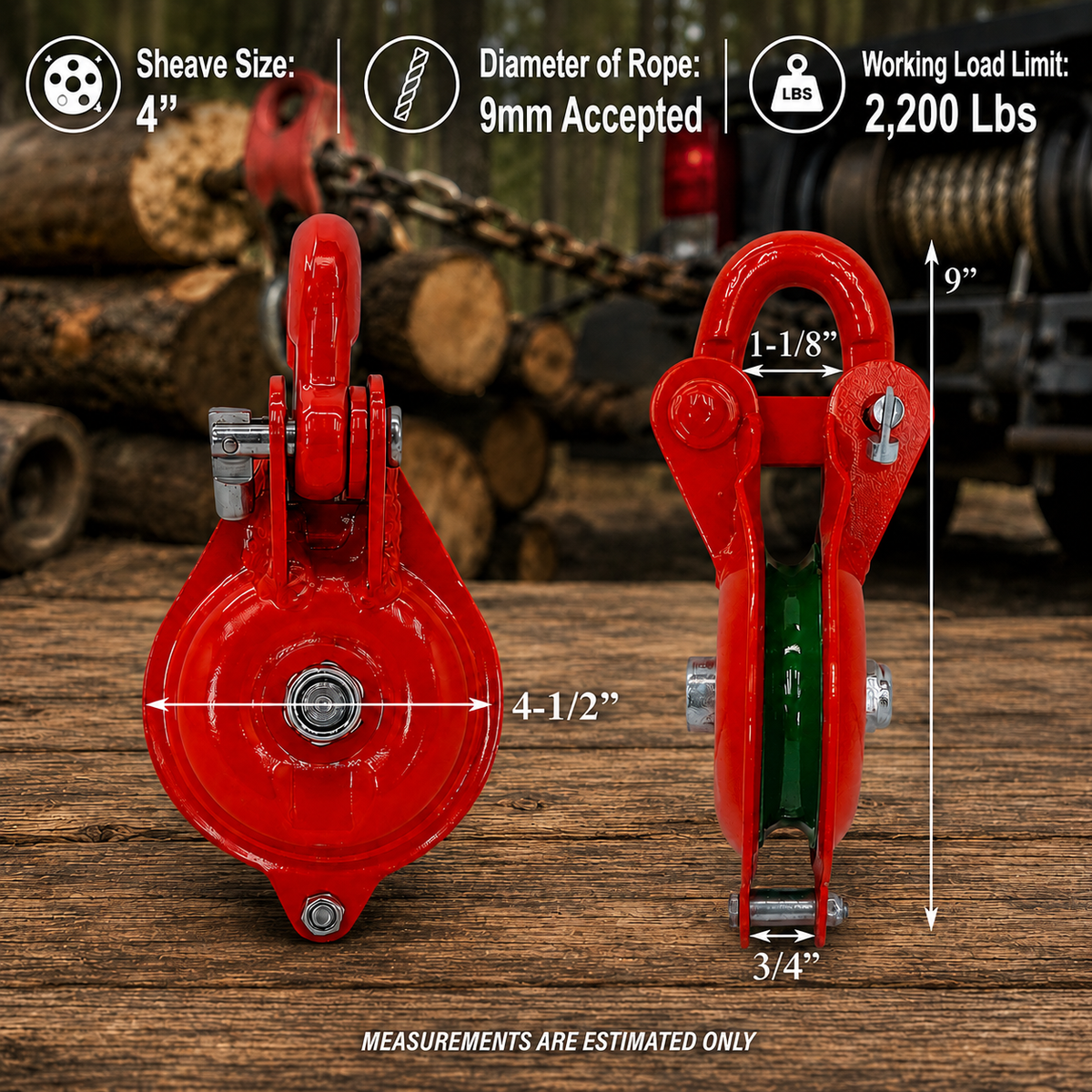 Cable Wire Shackle Pulley, Single Sheave Yarding Block for Wire Rope, Logging, Rigging, Winching, and Towing