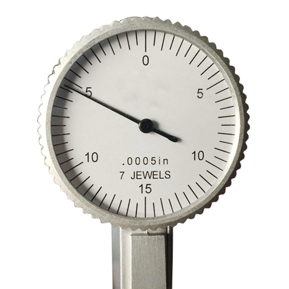 Dial Test Indicator 0.0005" Graduation, 0-15-0 Reading, 7 Jewel Movement, White Face Precision Machinist Indicator for Lathe, Mill & CNC