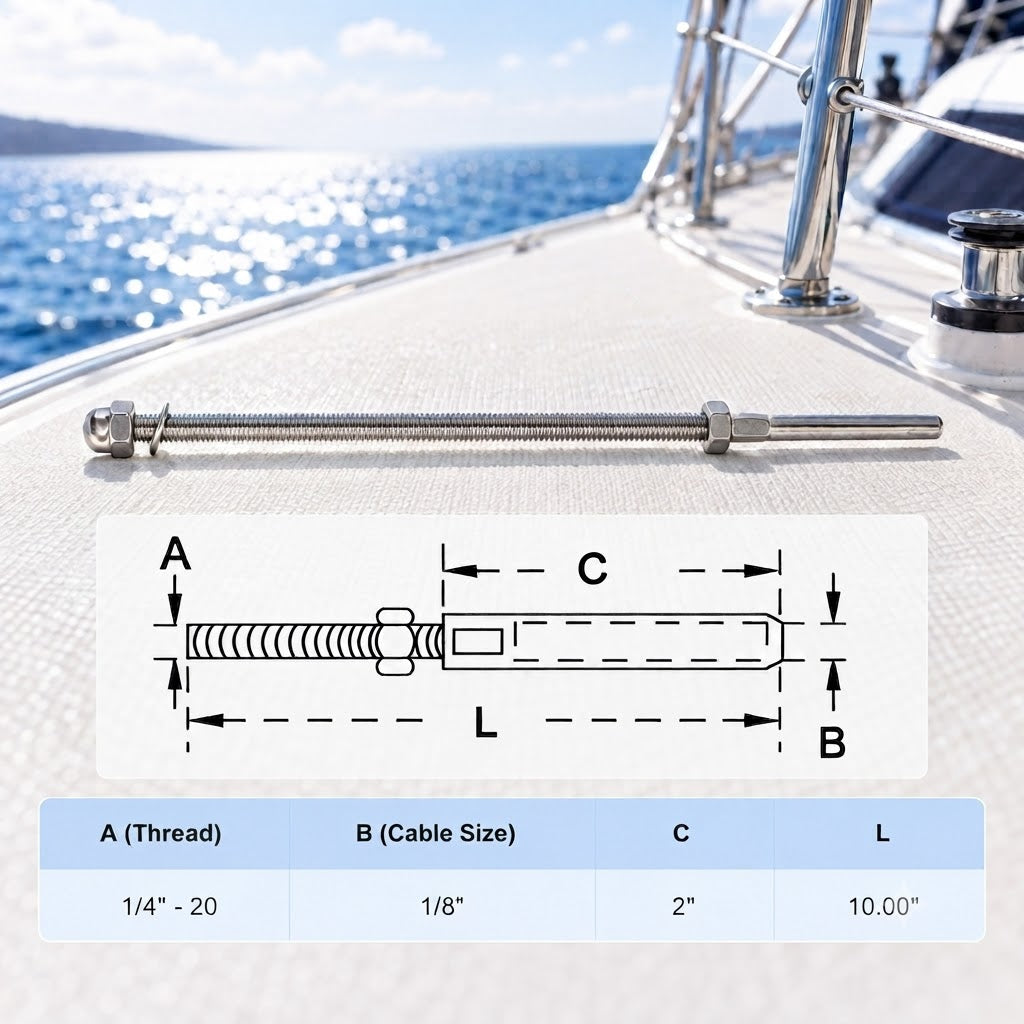 10 Pc Set T316 Stainless Steel Swage Threaded Stud End Fitting, Cable Rail Terminal for 1/8", 3/16", and 1/4" Cable