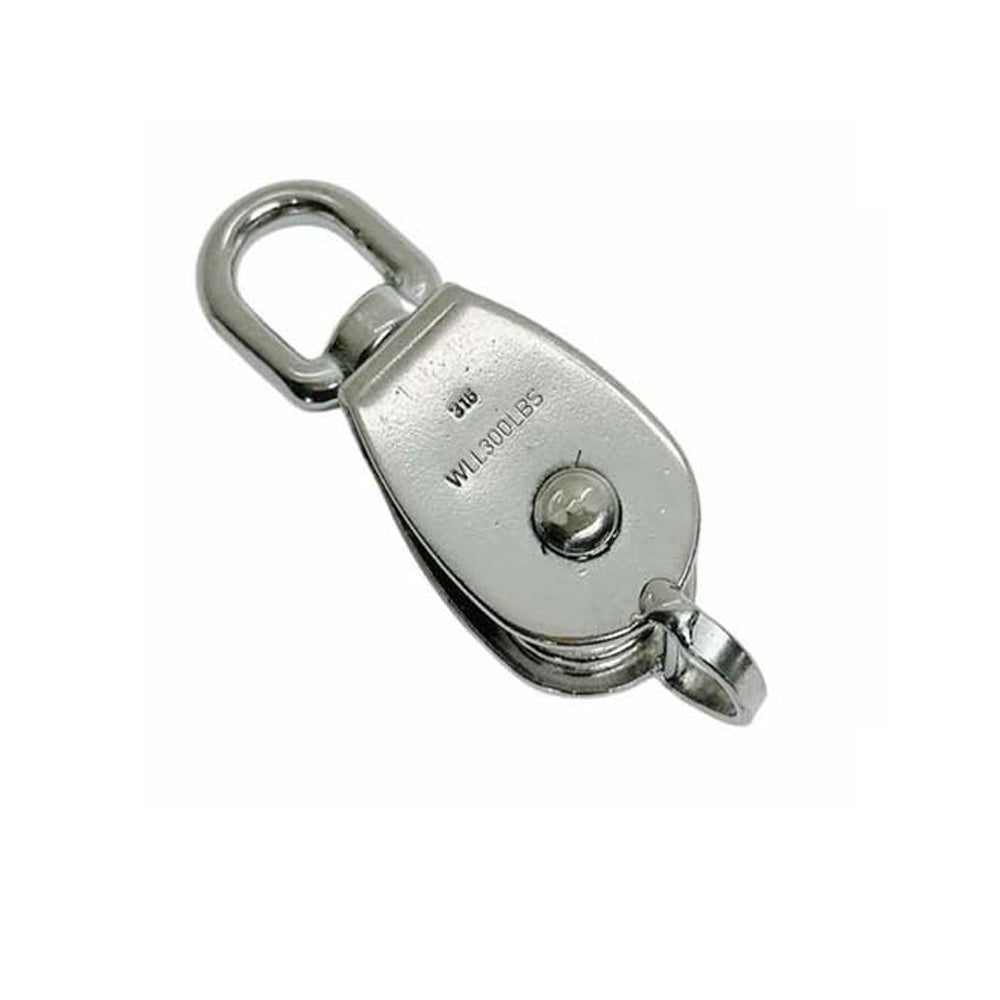 1'' Marine Stainless Steel 316 SINGLE Pulley w- Swivel Eye Hoist Lift 300Lbs