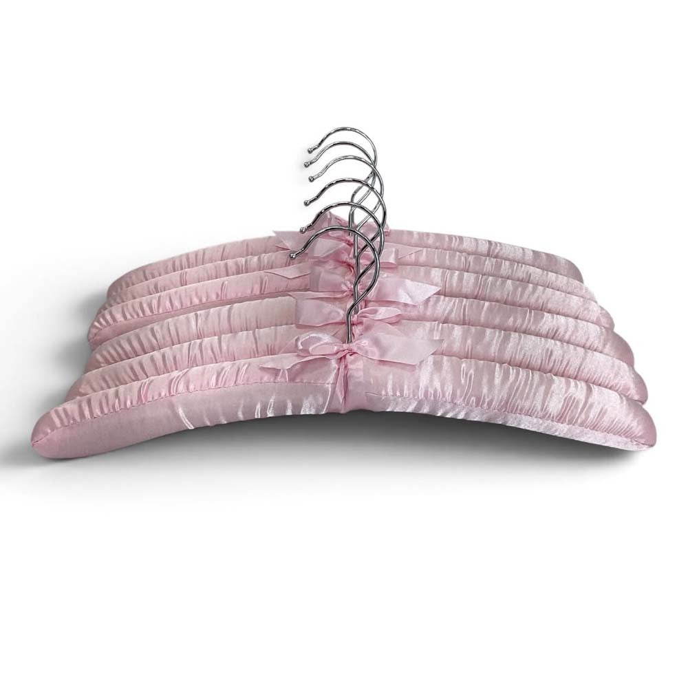 Pack 6 Satin Padded Clothes Hangers Dress Lingerie Bridal BLACK,WHITE,PINK,IVORY