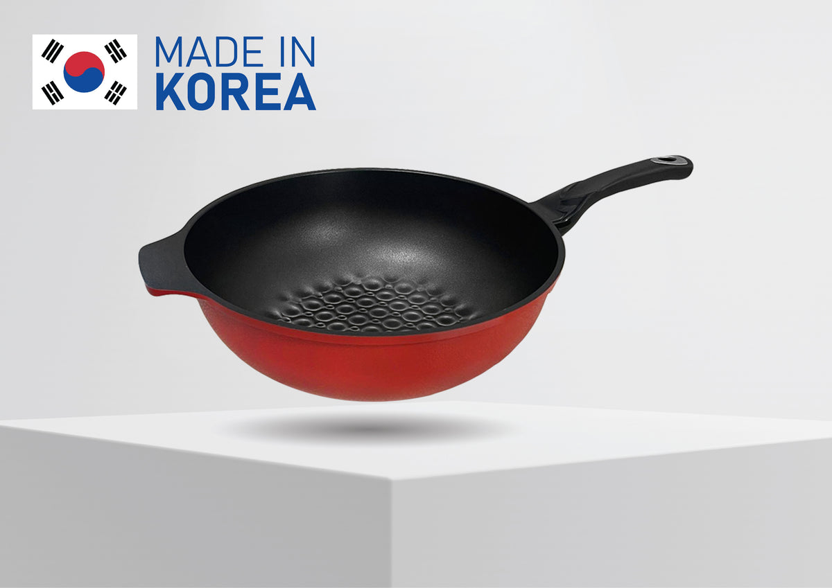 MADE IN KOREA - 13" 3D Diamond Coating Nonstick Wok Cookware, 32cm Non-Scratch Stir Fry Pan for Vegetables, Noodles, Rice, Meat, and Seafood