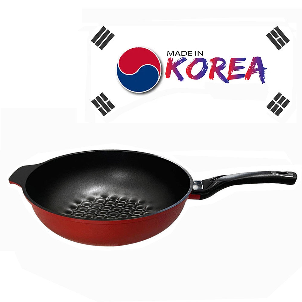 MADE IN KOREA - 13" 3D Diamond Coating Nonstick Wok Cookware, 32cm Non-Scratch Stir Fry Pan for Vegetables, Noodles, Rice, Meat, and Seafood
