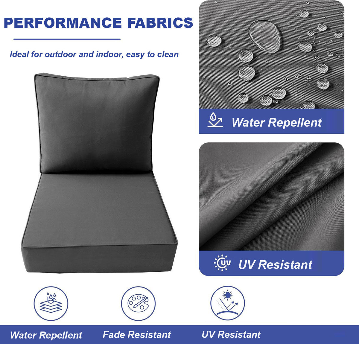 |COVER ONLY| Contrast Trim Outdoor Deep Seat Cushion 23x24x6, Water Repellent, Patio Furniture Patio Cushion Slipcovers Replacement Seat Cushion Covers AD108