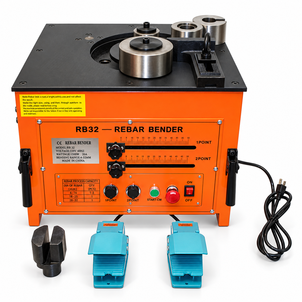 Portable Rebar Bender 1-1/4" (32mm) Capacity 3700W Electric 110V Steel Bar & Pipe Bending Machine