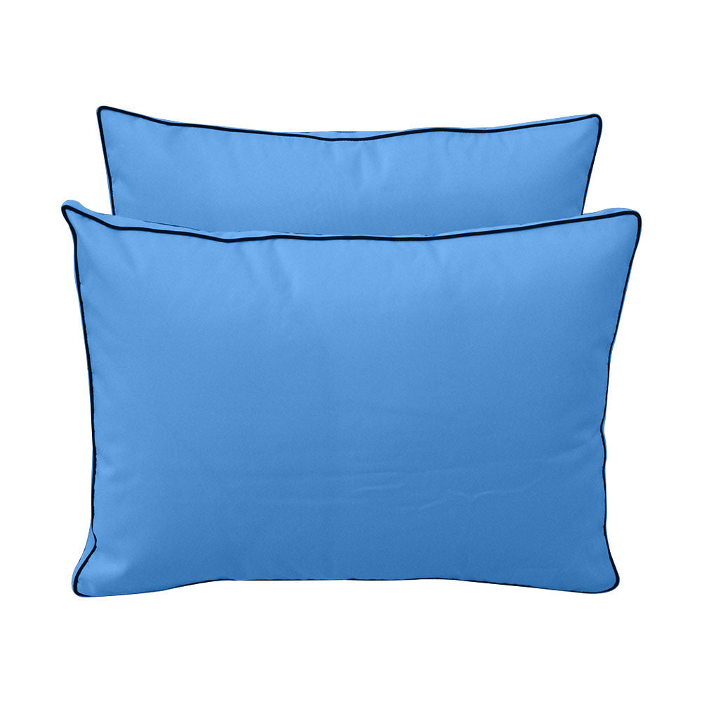 Five-piece pillow and bolster cushion set including seat cushion, two square back pillows, and two bolster pillows for indoor or outdoor seating.