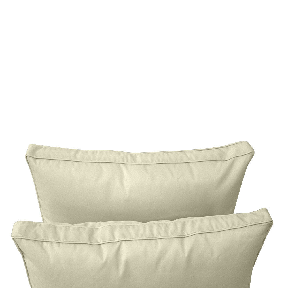 Five-piece pillow and bolster cushion set including seat cushion, two square back pillows, and two bolster pillows for indoor or outdoor seating.