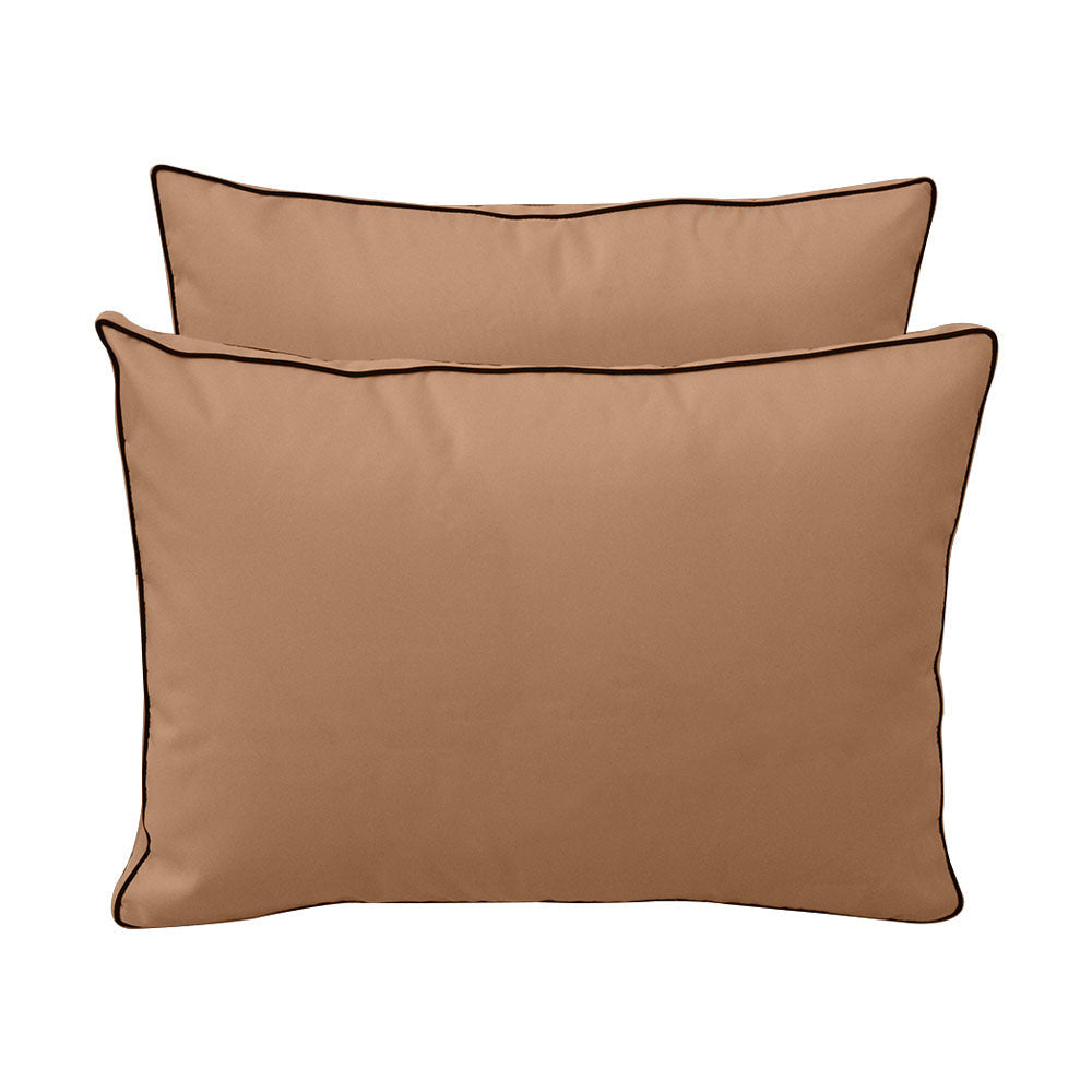 Five-piece pillow and bolster cushion set including seat cushion, two square back pillows, and two bolster pillows for indoor or outdoor seating.