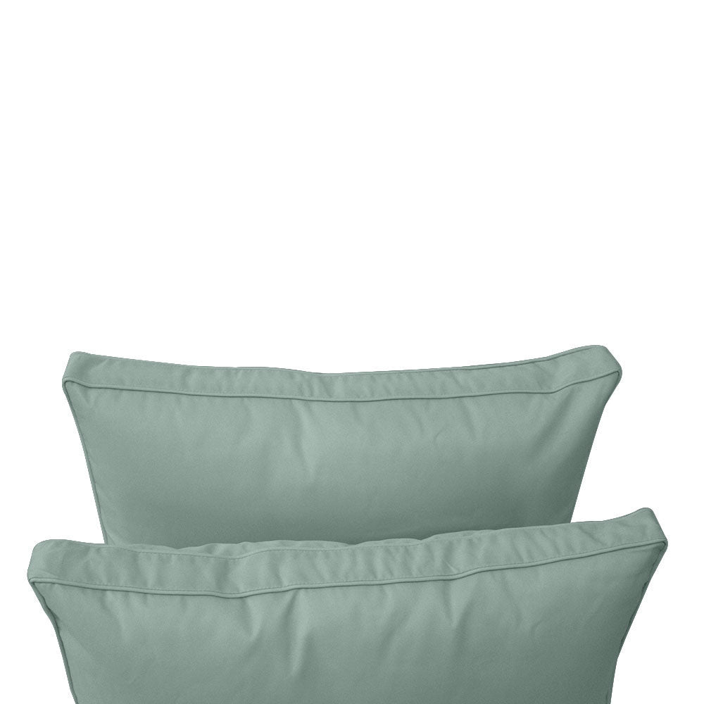 Five-piece pillow and bolster cushion set including seat cushion, two square back pillows, and two bolster pillows for indoor or outdoor seating.
