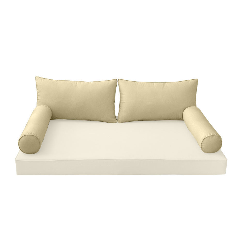 STYLE 2 Pillow & Bolster Cushion for Outdoor Indoor Daybed Porch Swing Bed Full Size Piped Trim AD103 | COVERS ONLY |