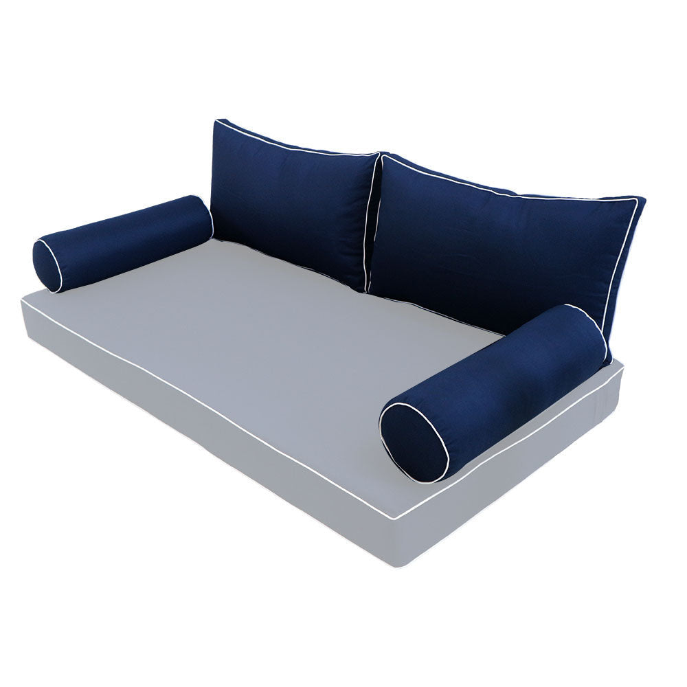 STYLE 2 Pillow & Bolster Cushion for Outdoor Indoor Daybed Porch Swing Bed Queen Size Contrast Trim AD101 | COVERS ONLY |