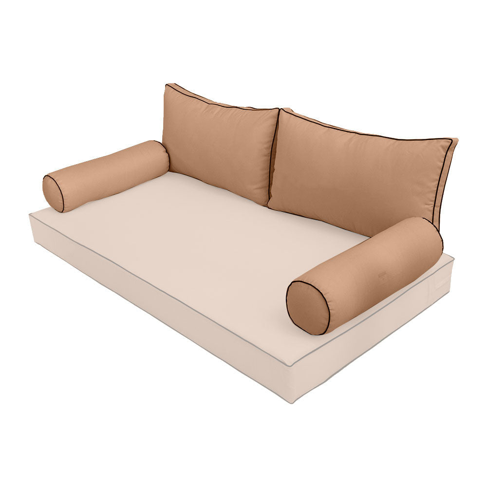 STYLE 2 Pillow & Bolster Cushion for Outdoor Indoor Daybed Porch Swing Bed Queen Size Contrast Trim AD104 | COVERS ONLY |