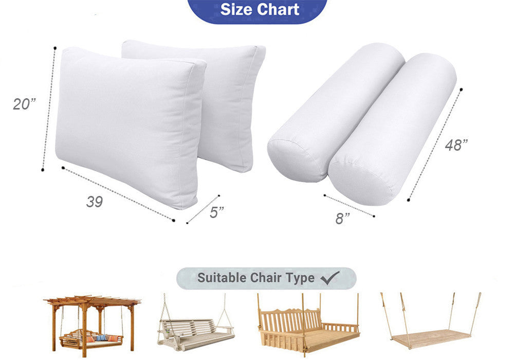 STYLE 2 Pillow & Bolster Cushion for Outdoor Indoor Daybed Porch Swing Bed Queen Size Contrast Trim AD104 | COVERS ONLY |